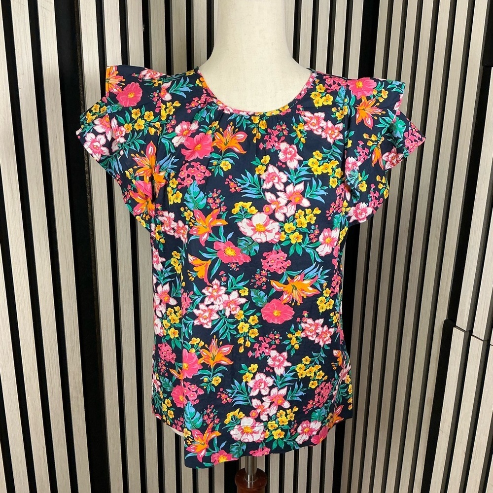 J. Crew Floral Blouse - Navy and Pink, Sz S